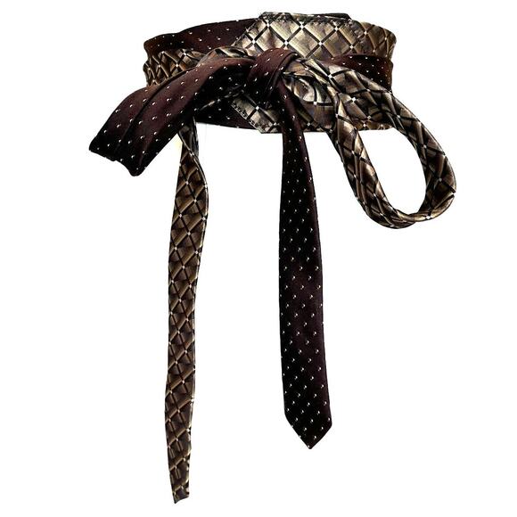 Unique Satin Obi Belt Wide One Size Wrap Brown Academia Upcycled Necktie Ties - Picture 1 of 5